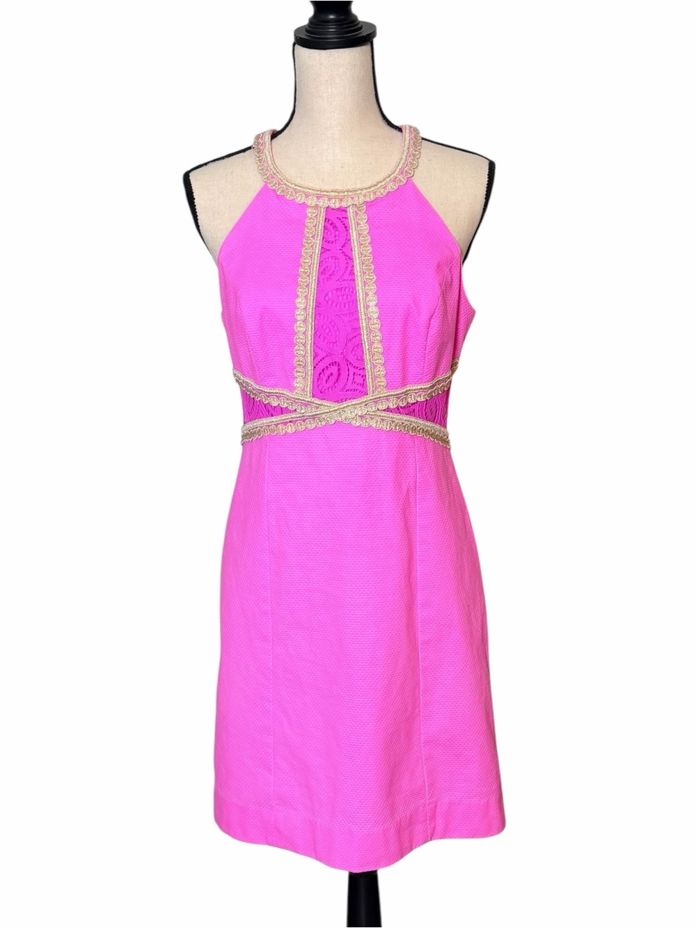 Lilly Pulitzer Hot Pink Mini Dress with Gold Trim